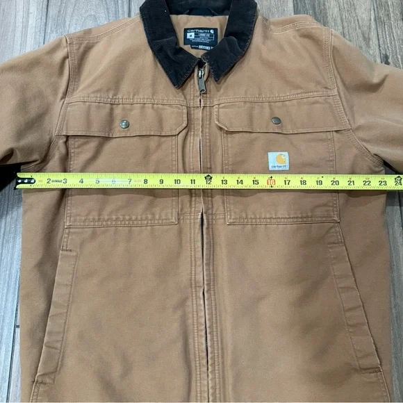 Carhartt Tan Canvas Zip-Front Field Jacket with Dark Brown Corduroy Collar - Picture 5 of 8